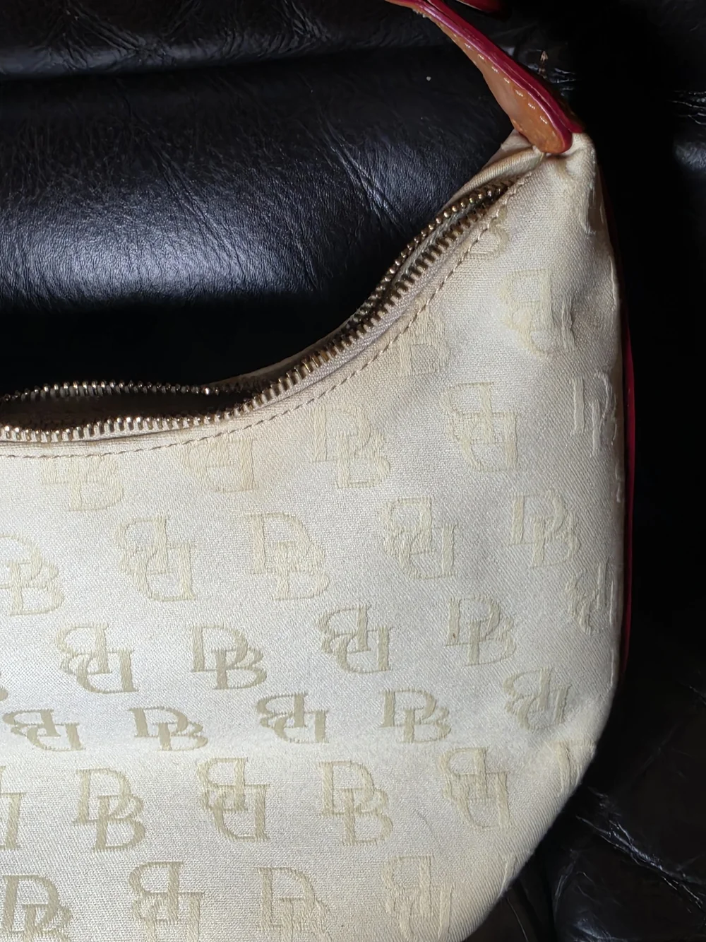 Vintage Y2K Dooney & Bourke Signature DB Monogram Hobo Shoulder Bag Cream